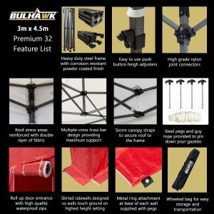 Bulhawk Premium 32 3m x 4.5m Gazebo Features